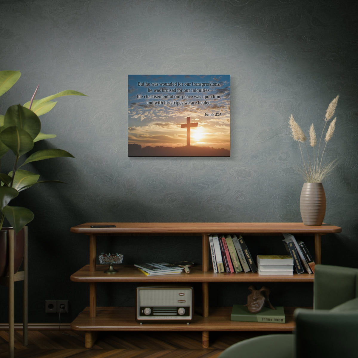 Scripture Canvas Wounded For Our Transgressions Isaiah 53:5 Christian Wall Art Bible Verse Print Ready to Hang