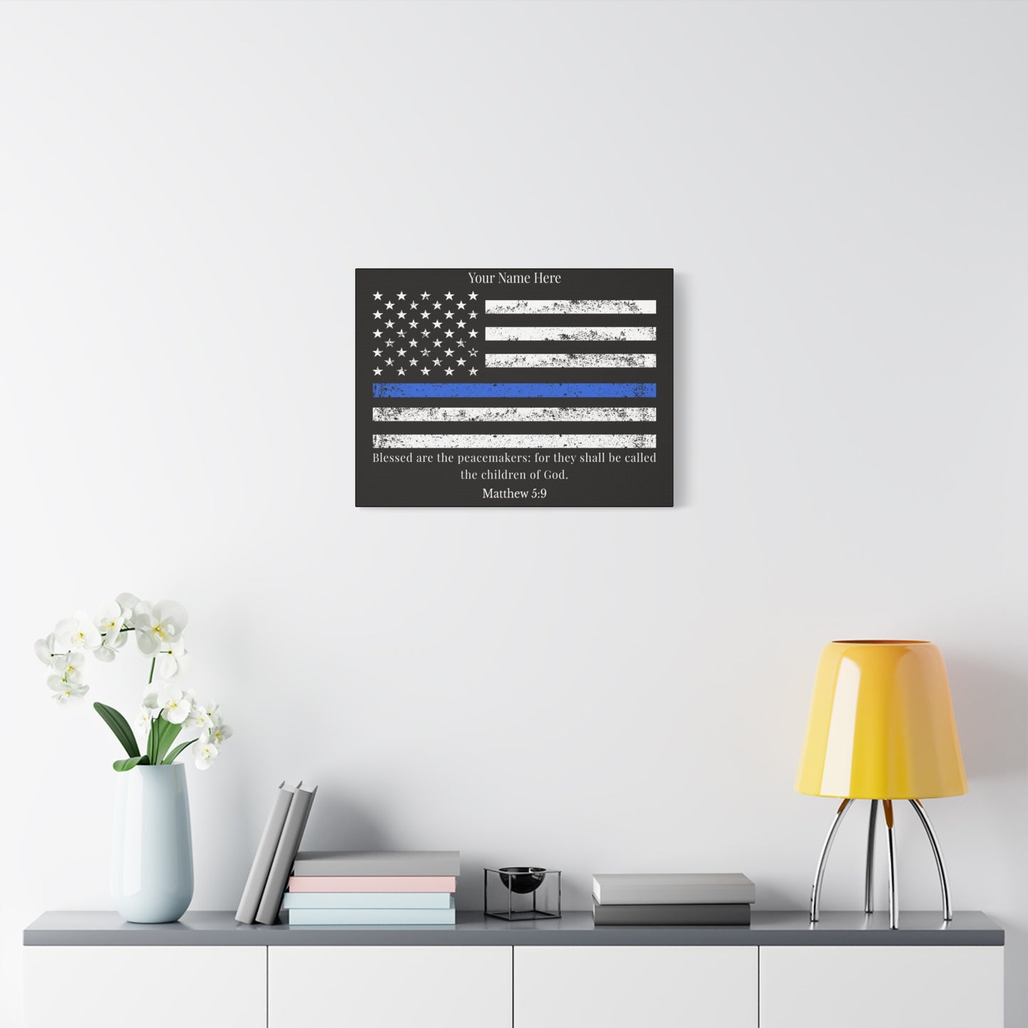 Personalized Matthew 5:9 Police Officer Badge Bible Canvas Christian Wall Art Ready to Hang Unframed