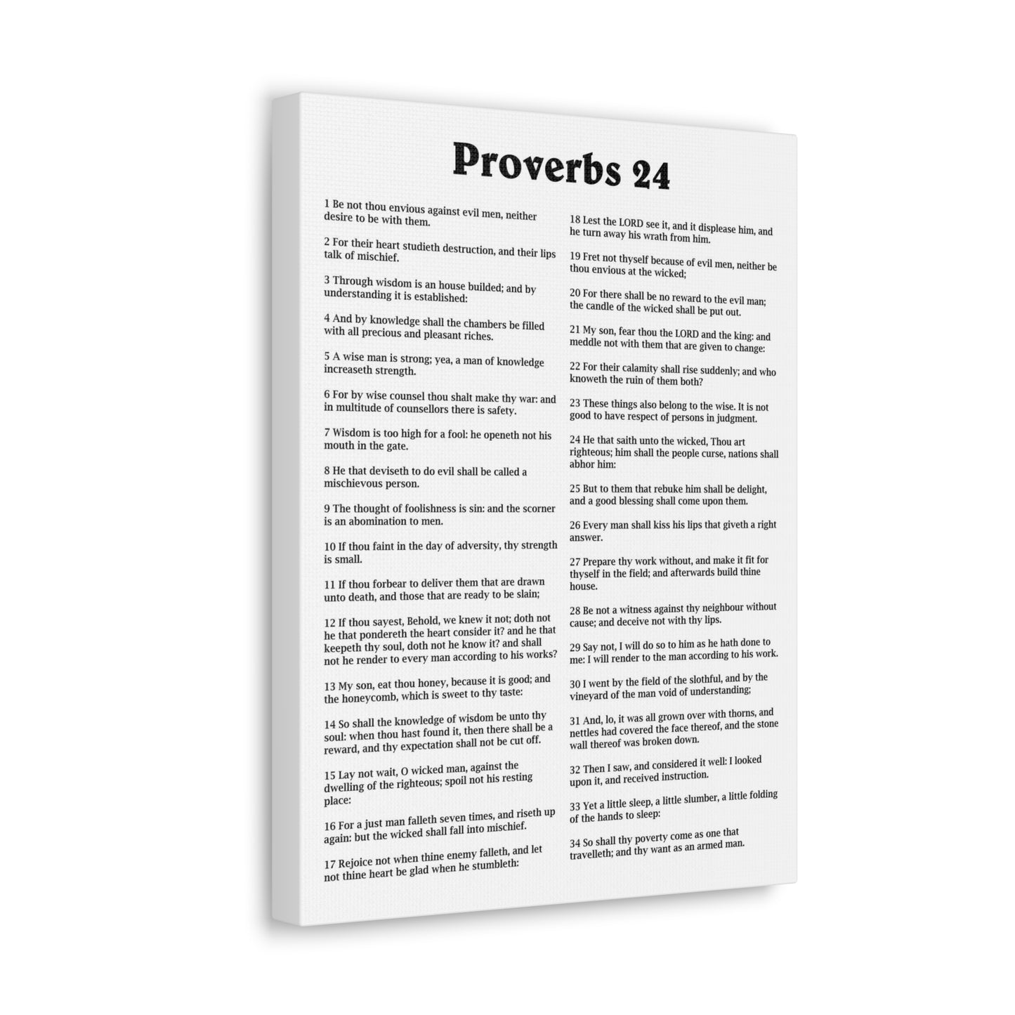 Proverbs Chapter 24 White Bible Canvas Christian Wall Art Ready to Hang Unframed