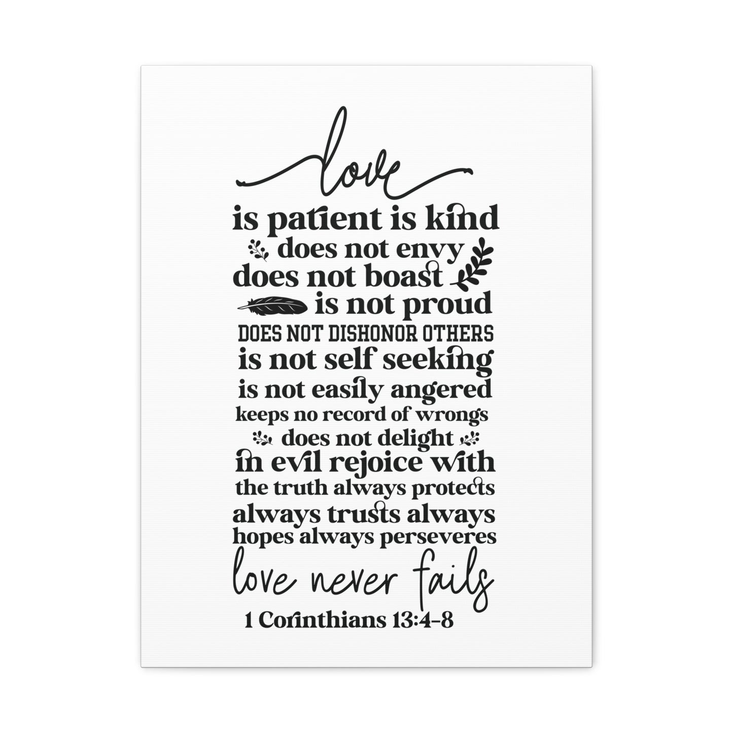 1 Corinthians 13:4-8 Love Is Bible Verse Canvas Christian Wall Art Ready to Hang Unframed