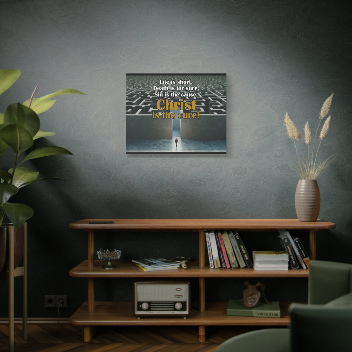 Scripture Canvas Christ Cures Romans 6:23 Christian Wall Art Bible Verse Print Ready to Hang