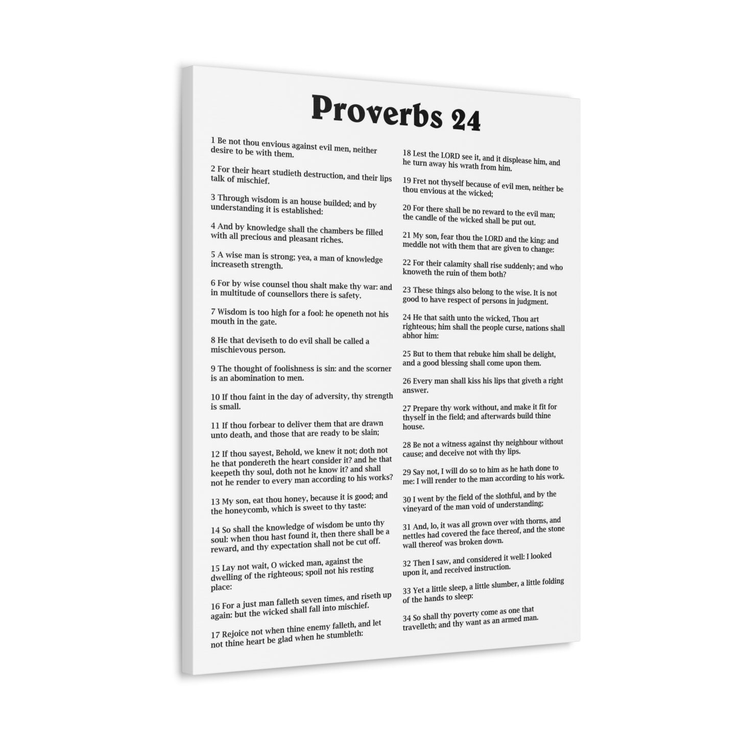 Proverbs Chapter 24 White Bible Canvas Christian Wall Art Ready to Hang Unframed