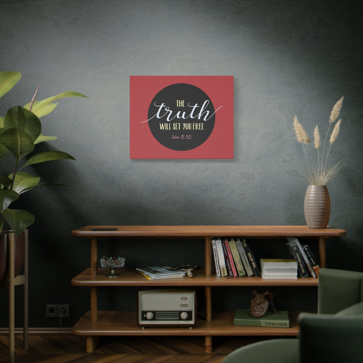 Scripture Canvas The Truth Red John 8:32 Christian Wall Art Bible Verse Print Ready to Hang