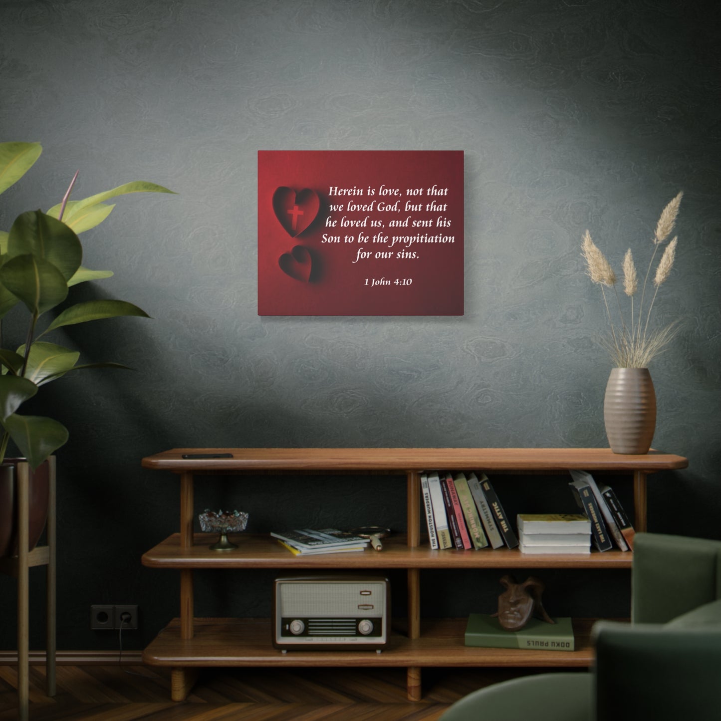 Bible Verse Canvas Herein is Love 1 John 4:10 Christian Home Décor Wall Art Scripture Ready to Hang Faith Print