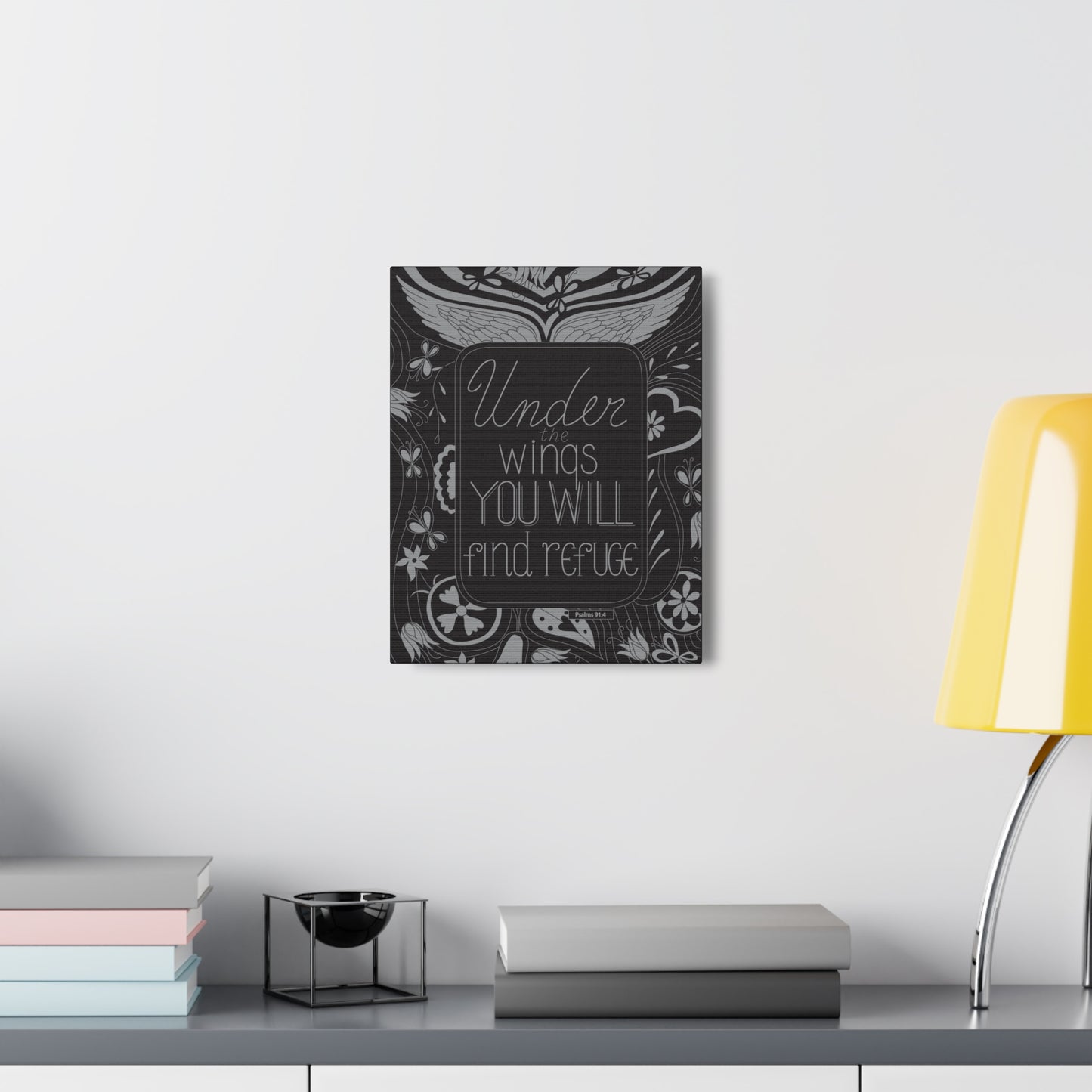 You Will Find Refuge Psalm 91:4 Bible Verse Canvas Christian Wall Art Ready to Hang
