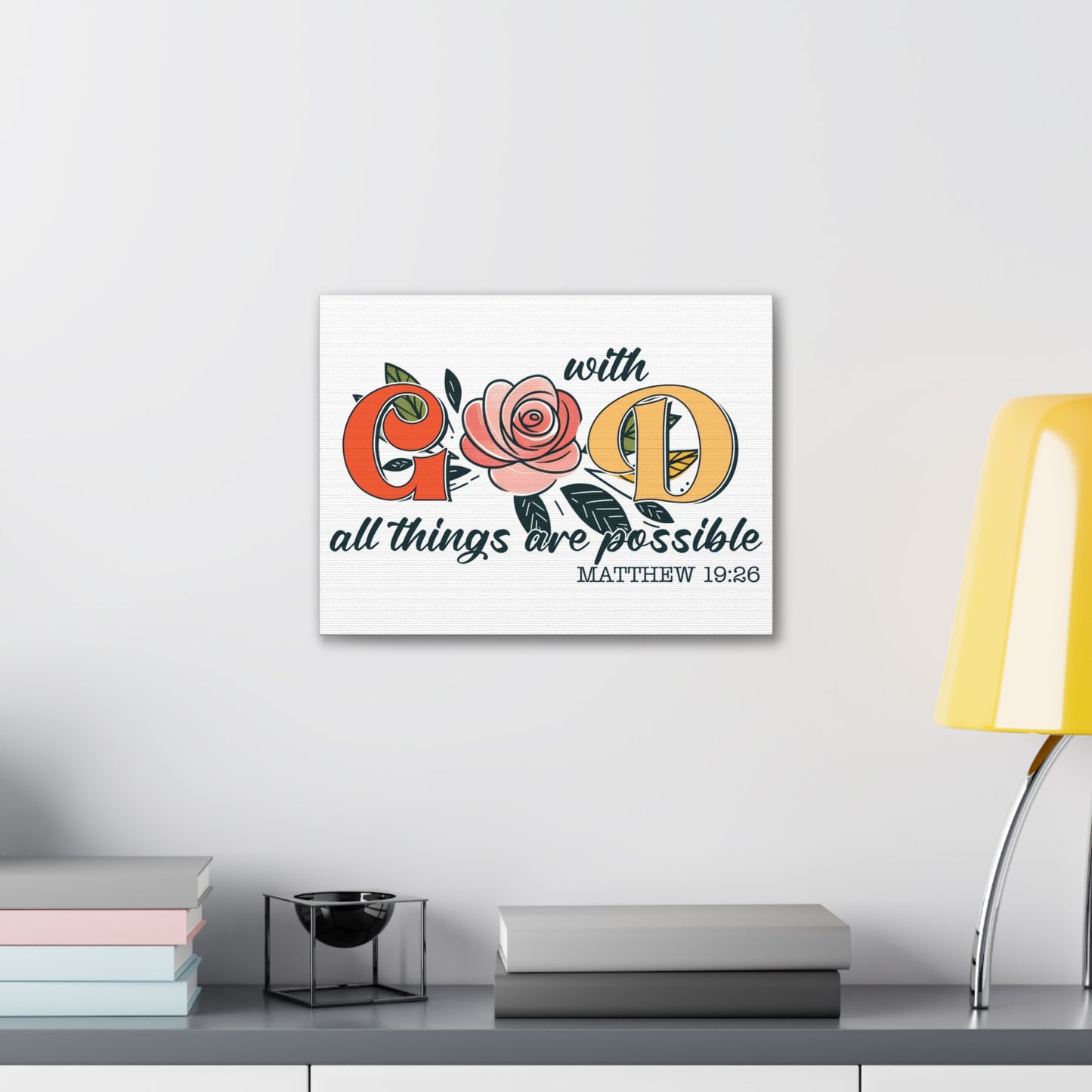 Matthew 19:26 All Things are Possible Bible Verse Canvas Christian Wall Art Ready to Hang Unframed