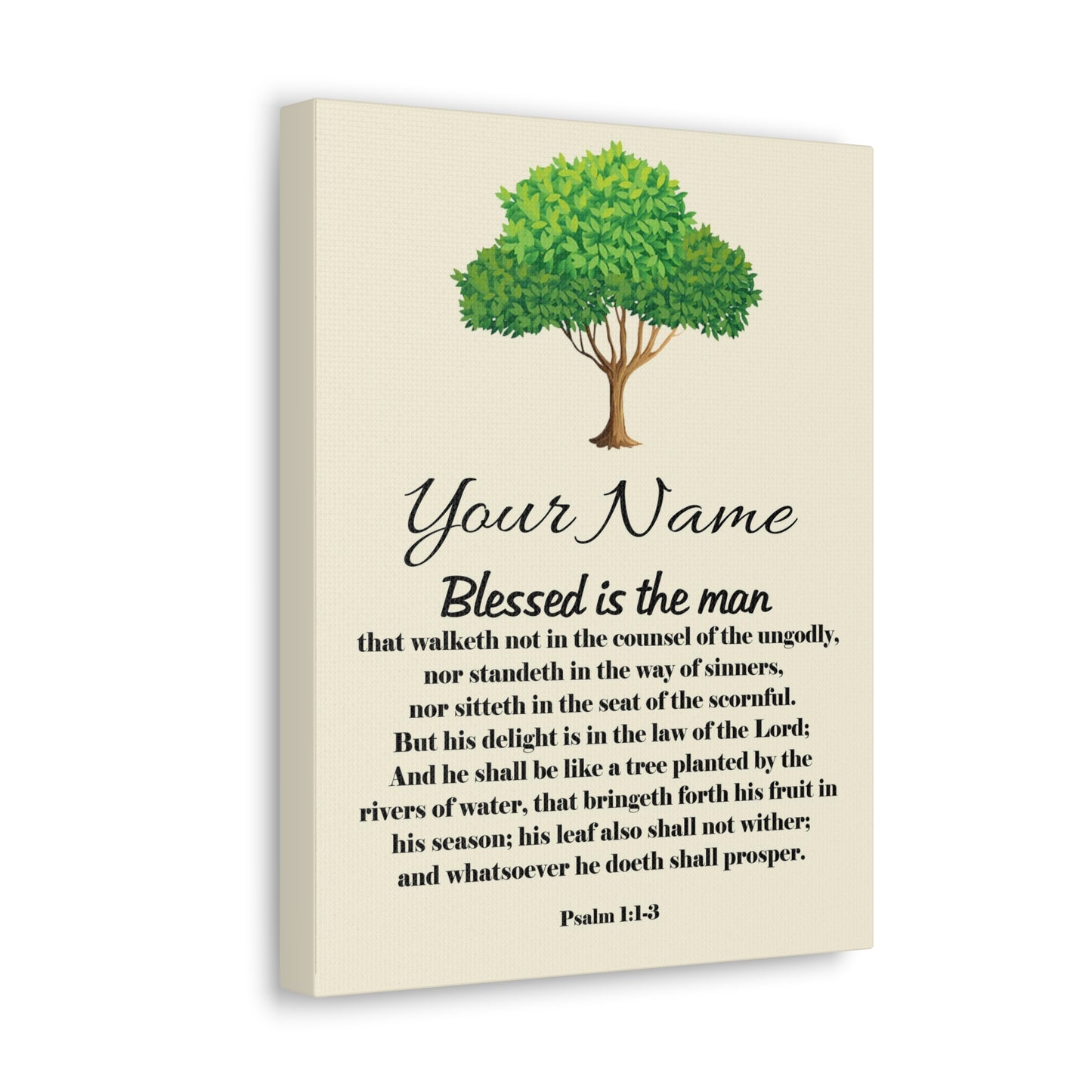 Personalized Blessed is the Man Psalm 1:1-3 Bible Chapter Canvas Christian Wall Art Ready to Hang