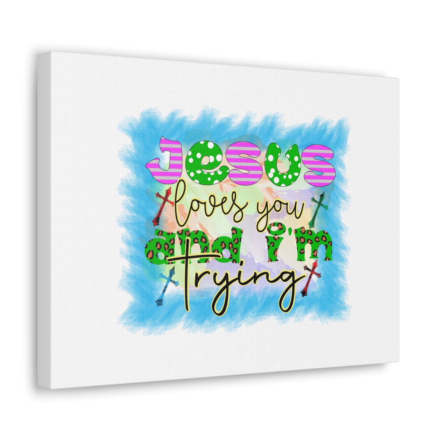 Jesus Loves You John 15:12 Blue Square Christian Wall Art Bible Verse Print Ready to Hang