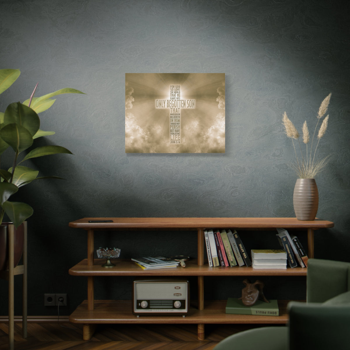 Scripture Canvas Everlasting Life John 3:16 Sun Christian Wall Art Bible Verse Print Ready to Hang