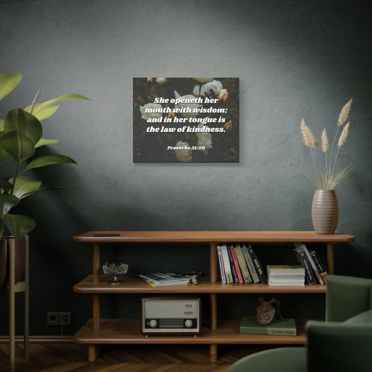 Scripture Canvas The Law Of Kindness Proverbs 31:26 Christian Wall Art Bible Verse Print Ready to Hang