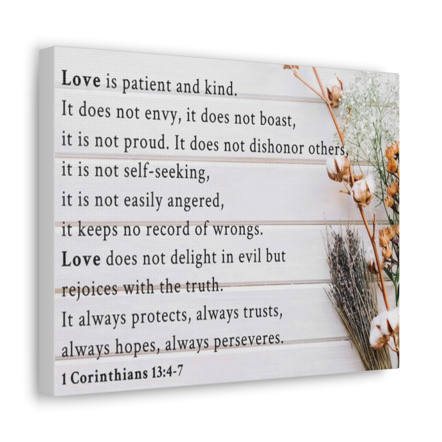 Love is 1 Corinthians 13:4-7 Bible Verse Canvas Christian Wall Art Ready to Hang Unframed
