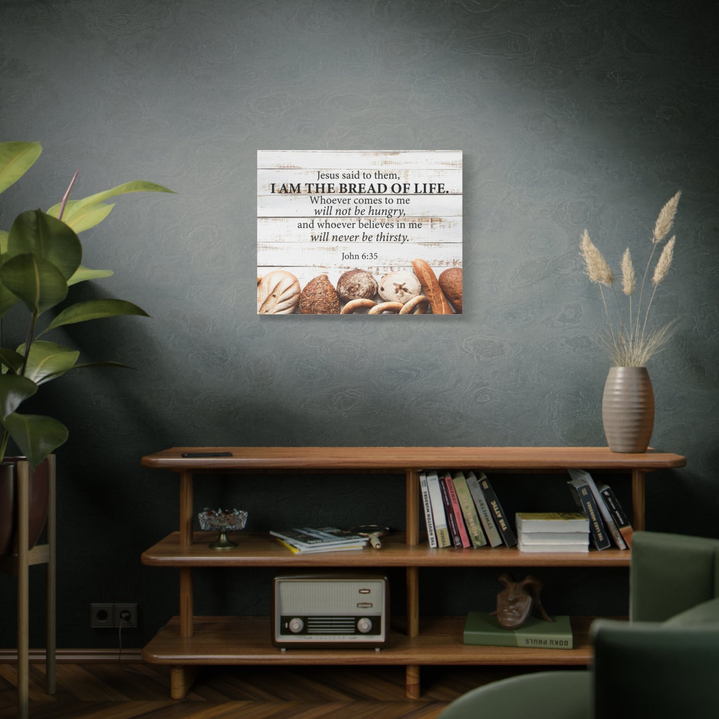 Bible Verse Canvas Bread of Life John 6:35 Scripture Wall Art Christian Home Decor
