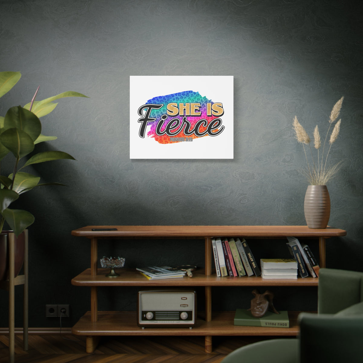 Scripture Canvas She Is Fierce Proverbs 31:25 Christian Wall Art Bible Verse Print Ready to Hang