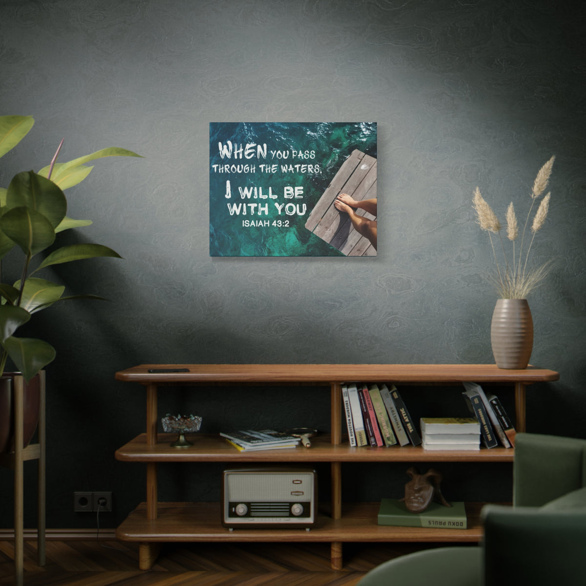Scripture Canvas Be With You Isaiah 43:2 Christian Wall Art Bible Verse Print Ready to Hang