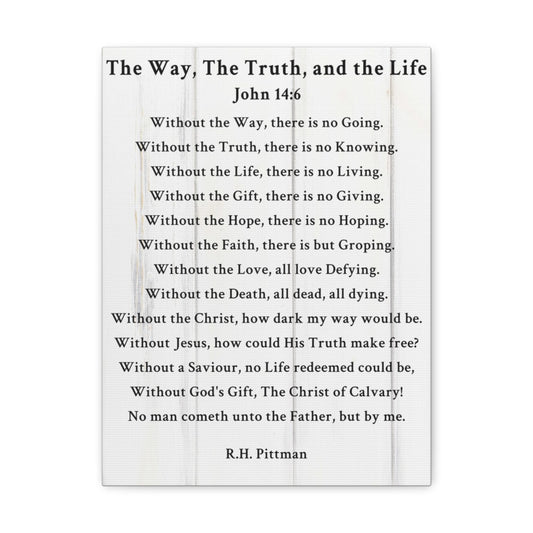 Way Truth Life John 14:6 White Bible Verse Canvas Christian Wall Art Ready to Hang Unframed
