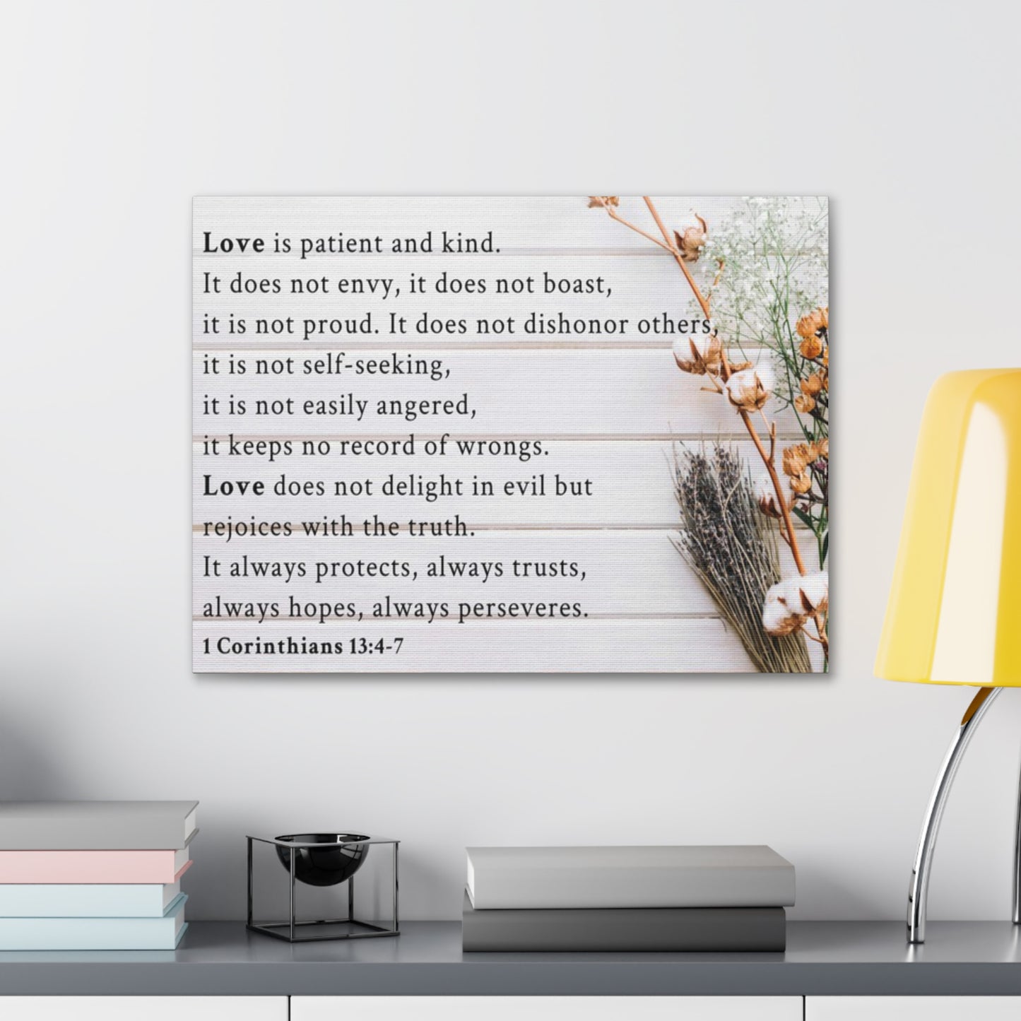Love is 1 Corinthians 13:4-7 Bible Verse Canvas Christian Wall Art Ready to Hang Unframed