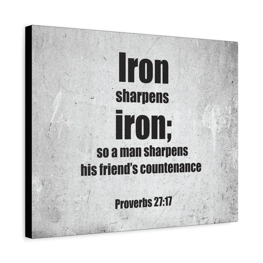 Scripture Canvas Iron Sharpens Iron Proverbs 27:17 Christian Wall Art Bible Verse Print Ready to Hang