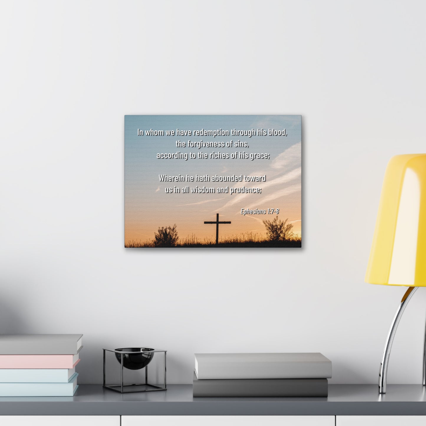 Through His Blood Ephesians 1:7 Bible Verse Canvas Christian Wall Art Ready to Hang