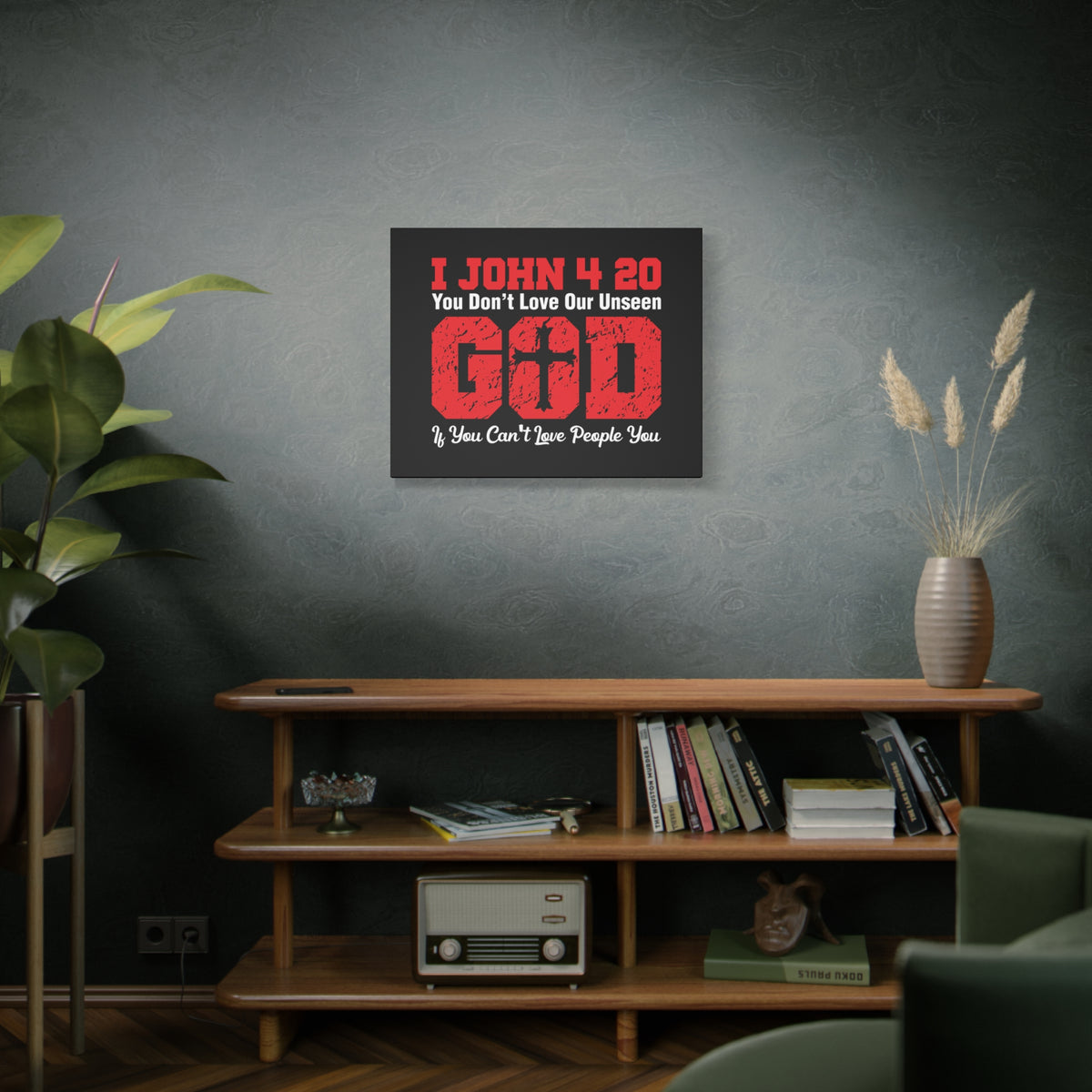 Scripture Canvas Our Unseen God 1 John 4:20 Christian Wall Art Bible Verse Print Ready to Hang