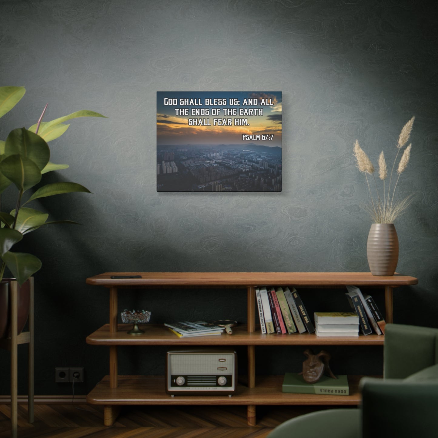 Bible Verse Canvas God Shall Bless Us Psalm 67:7 Christian Home Décor Wall Art Scripture Ready to Hang Faith Print
