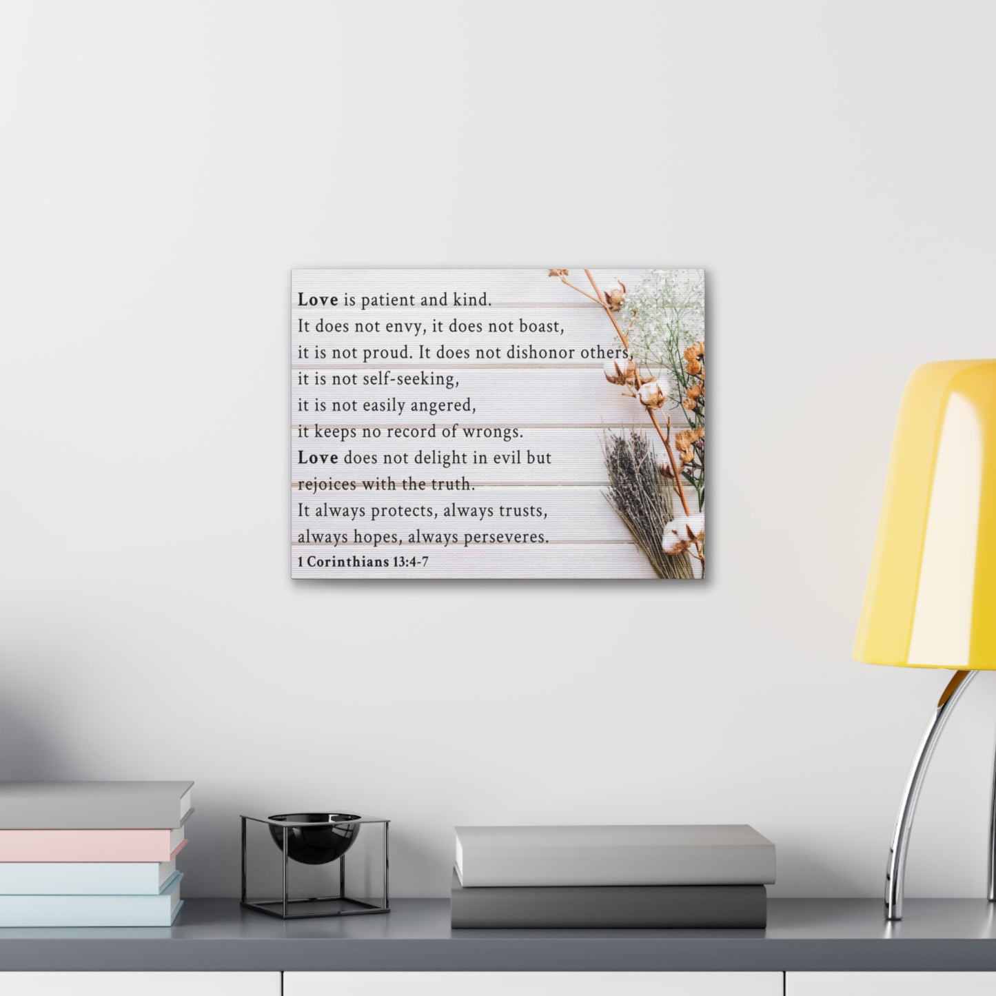 Love is 1 Corinthians 13:4-7 Bible Verse Canvas Christian Wall Art Ready to Hang Unframed