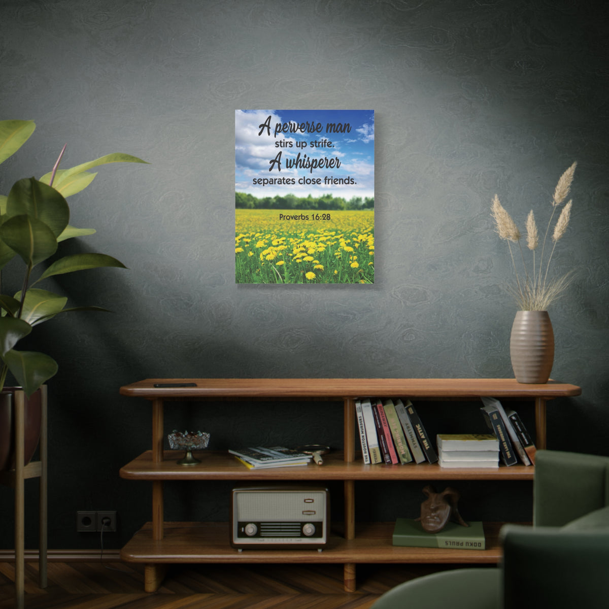 Scripture Canvas A Perverse Man Proverbs 16:28 Christian Wall Art Bible Verse Print Ready to Hang