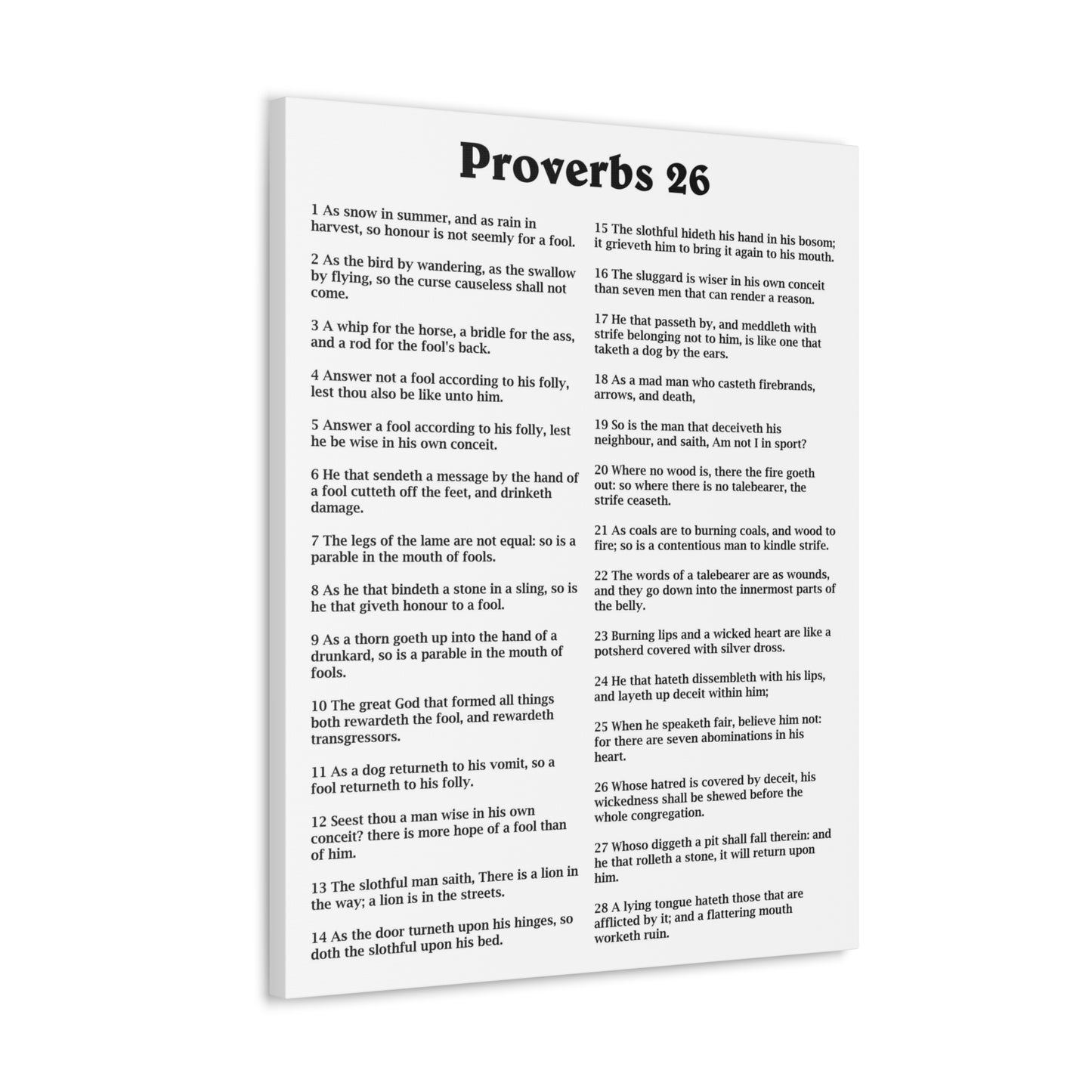 Proverbs Chapter 26 White Bible Canvas Christian Wall Art Ready to Hang Unframed