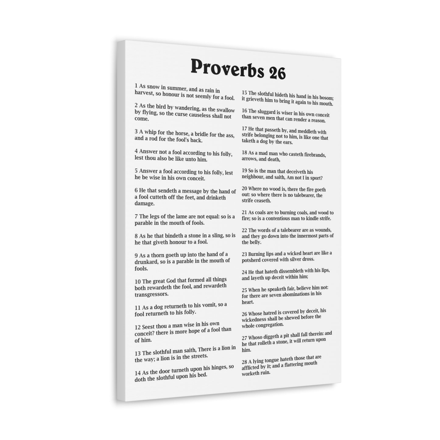 Proverbs Chapter 26 White Bible Canvas Christian Wall Art Ready to Hang Unframed