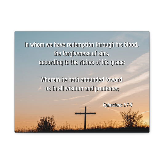 Through His Blood Ephesians 1:7 Bible Verse Canvas Christian Wall Art Ready to Hang