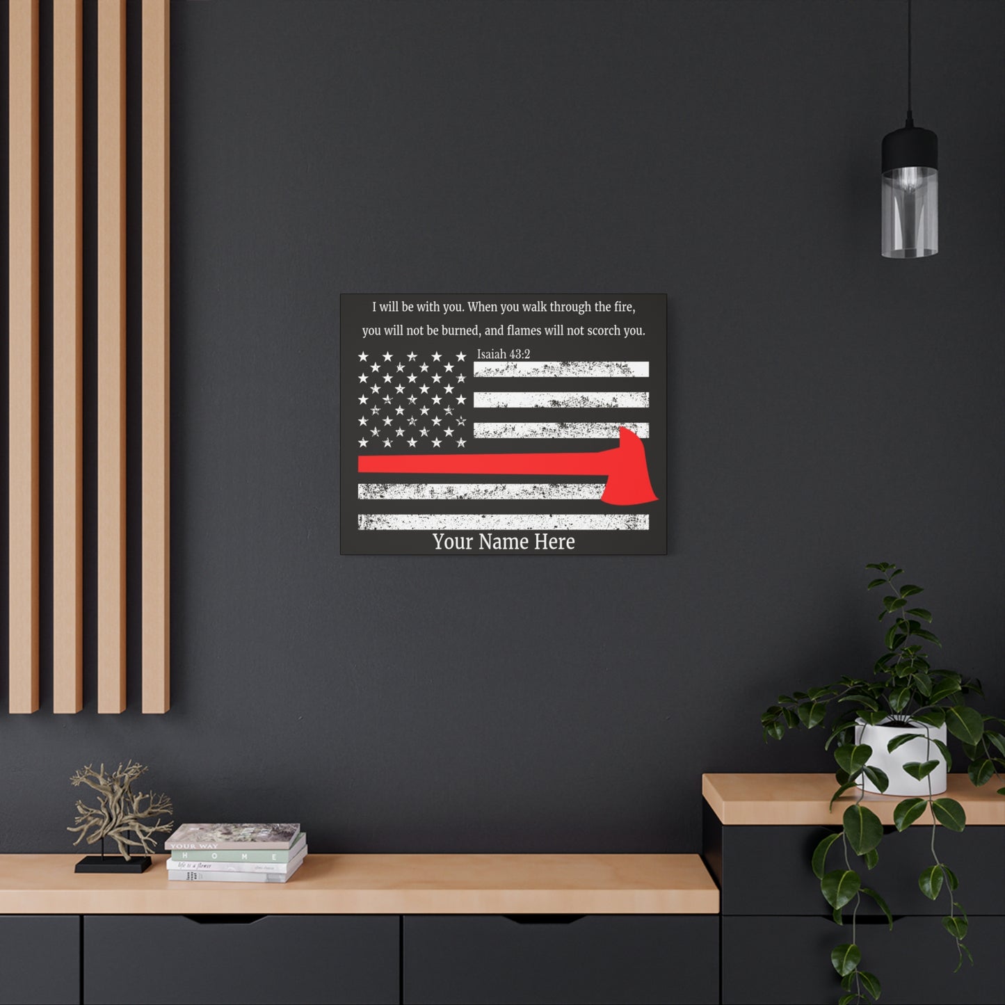 Personalized Firefighter Isaiah 43:2 Bible Canvas Christian Wall Art Ready to Hang Unframed