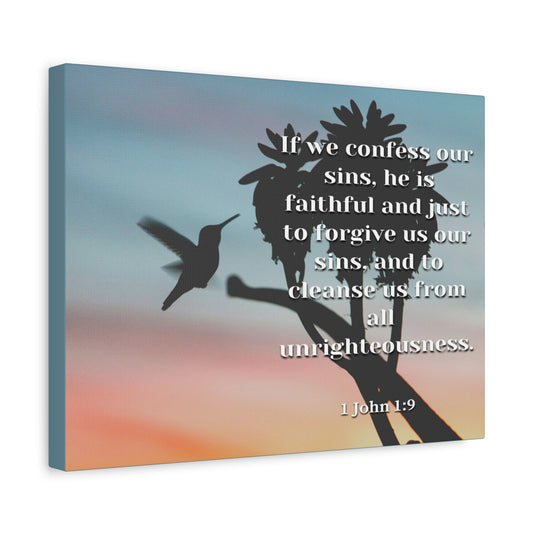 Scripture Canvas Forgive Us 1 John 1:9 Christian Wall Art Bible Verse Print Ready to Hang