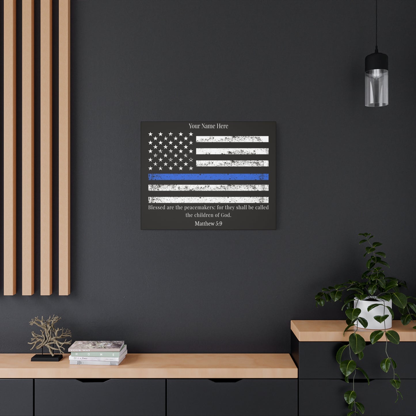 Personalized Matthew 5:9 Police Officer Badge Bible Canvas Christian Wall Art Ready to Hang Unframed