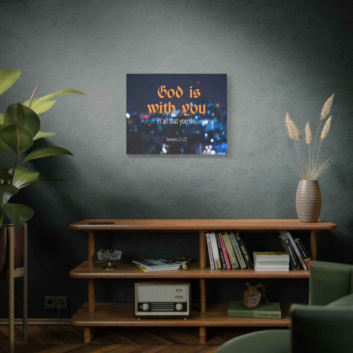 Scripture Canvas God is With You Genesis 21:22 Christian Wall Art Bible Verse Print Ready to Hang