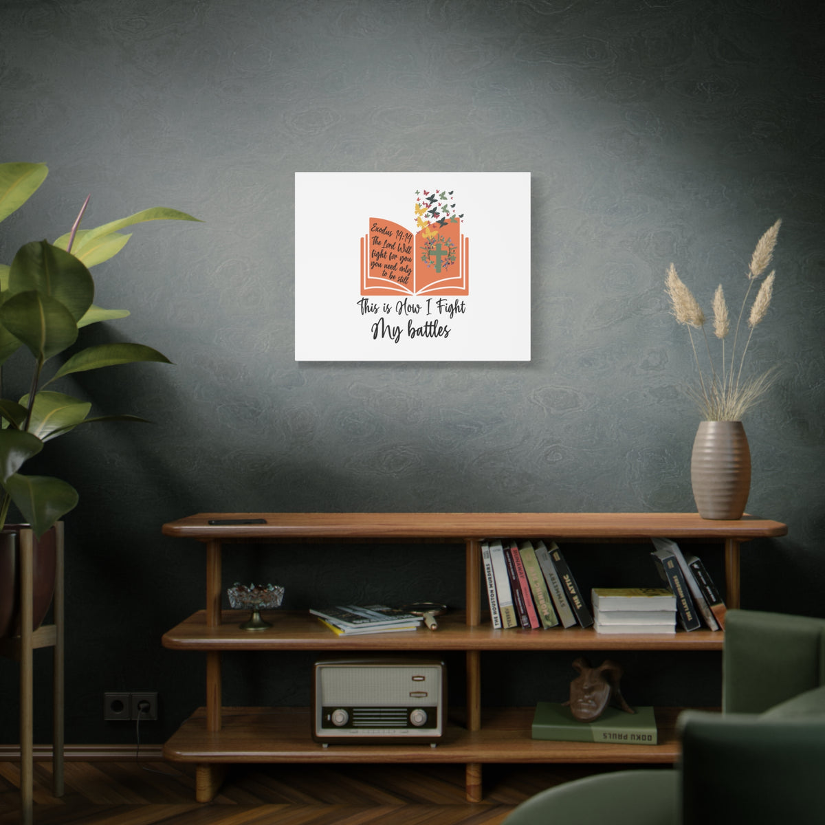 Scripture Canvas How I Fight My Battles Exodus 14:14 Christian Wall Art Bible Verse Print Ready to Hang