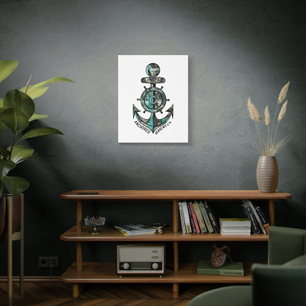 Scripture Canvas Blue Anchored Hebrews 6:19 Christian Wall Art Bible Verse Print Ready to Hang