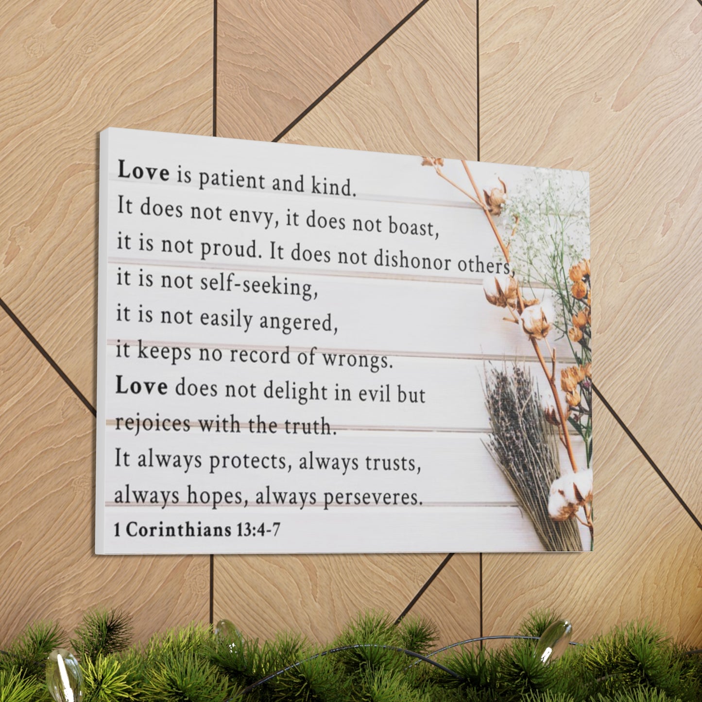 Love is 1 Corinthians 13:4-7 Bible Verse Canvas Christian Wall Art Ready to Hang Unframed
