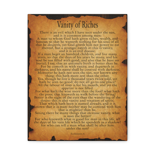 Vanity of Riches Ecclesiastes 6 Gold Brown Bible Verse Canvas Christian Wall Art Ready to Hang