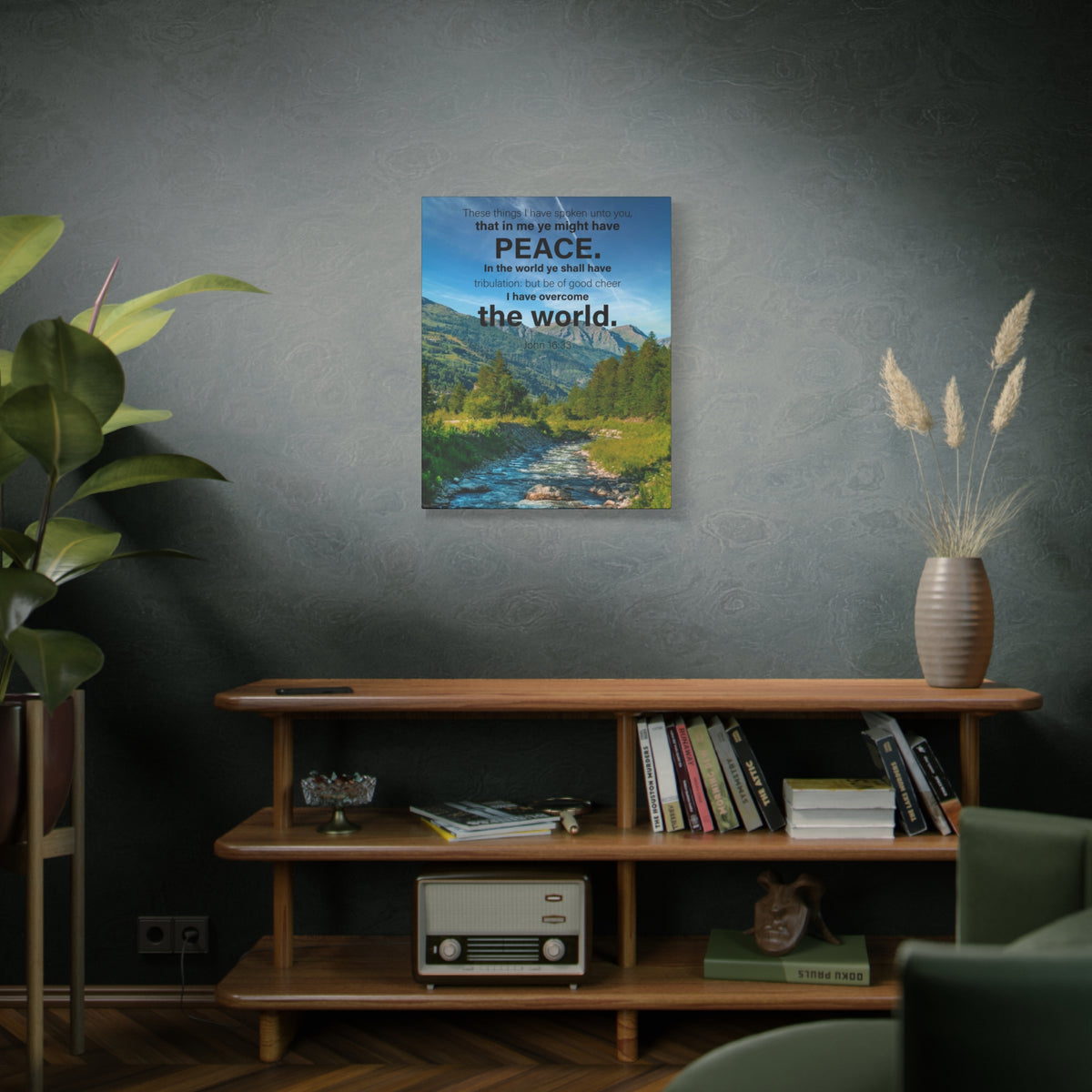 Scripture Canvas Peace the World John 16:33 Christian Wall Art Bible Verse Print Ready to Hang
