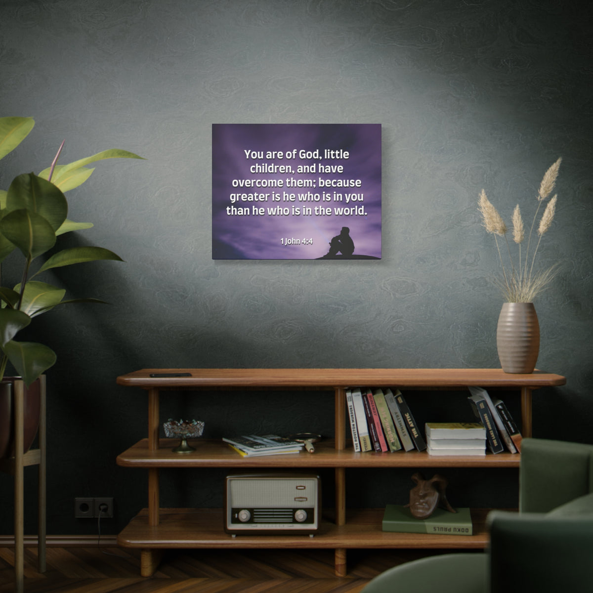 Scripture Canvas Overcome 1 John 4:4 Christian Wall Art Bible Verse Print Ready to Hang