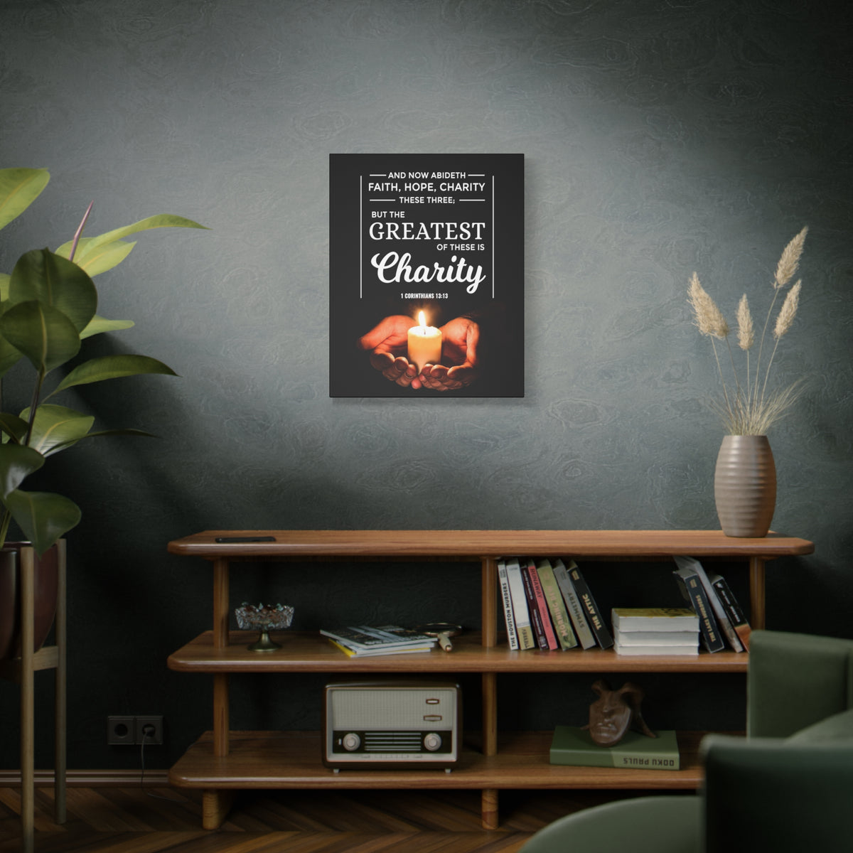 Scripture Canvas Charity 1 Corinthians 13:13 Christian Wall Art Bible Verse Print Ready to Hang