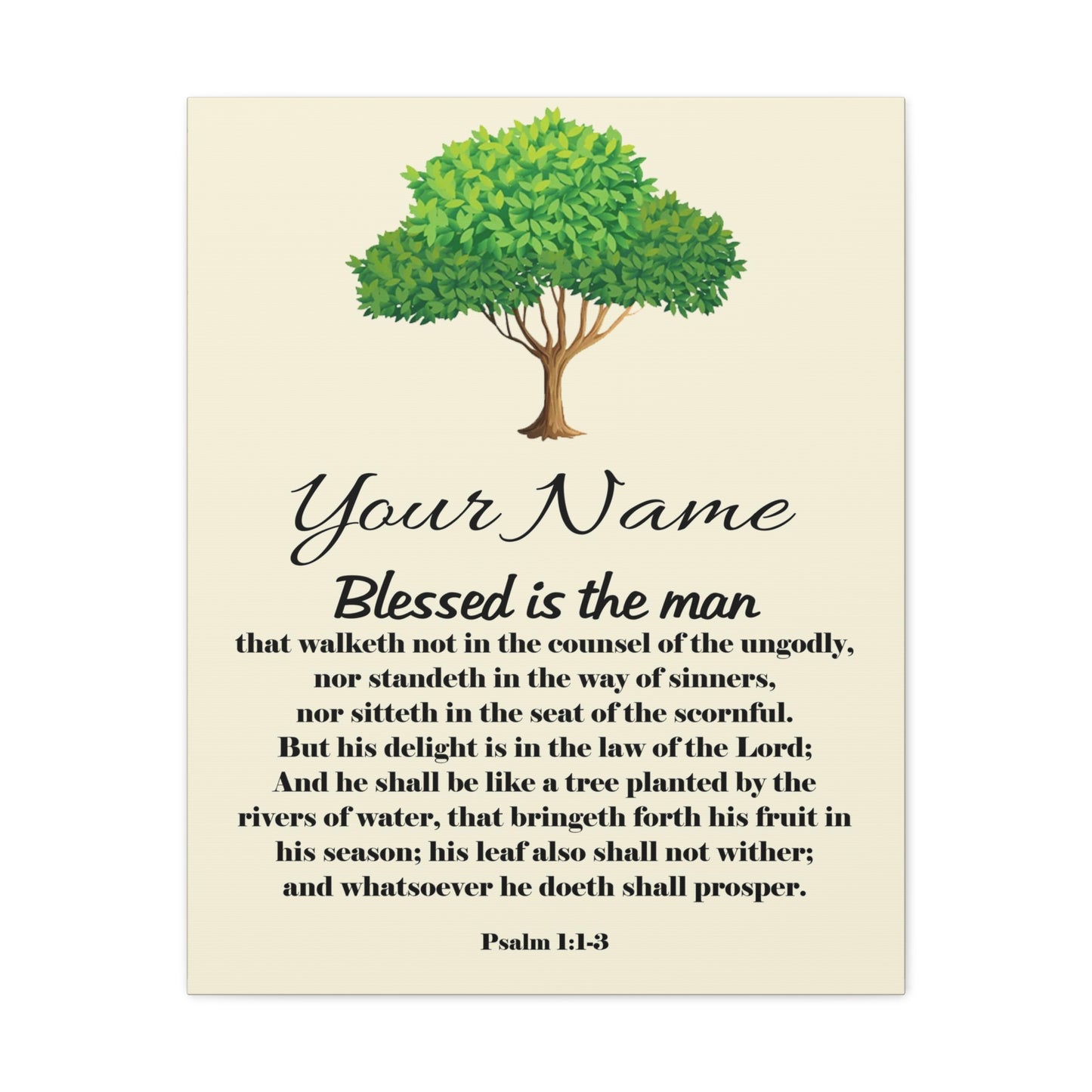 Personalized Blessed is the Man Psalm 1:1-3 Bible Chapter Canvas Christian Wall Art Ready to Hang