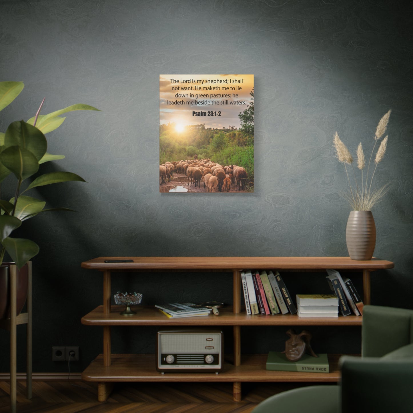 Scripture Canvas Green Pastures Psalm 23:1-2 Christian Wall Art Bible Verse Print Ready to Hang