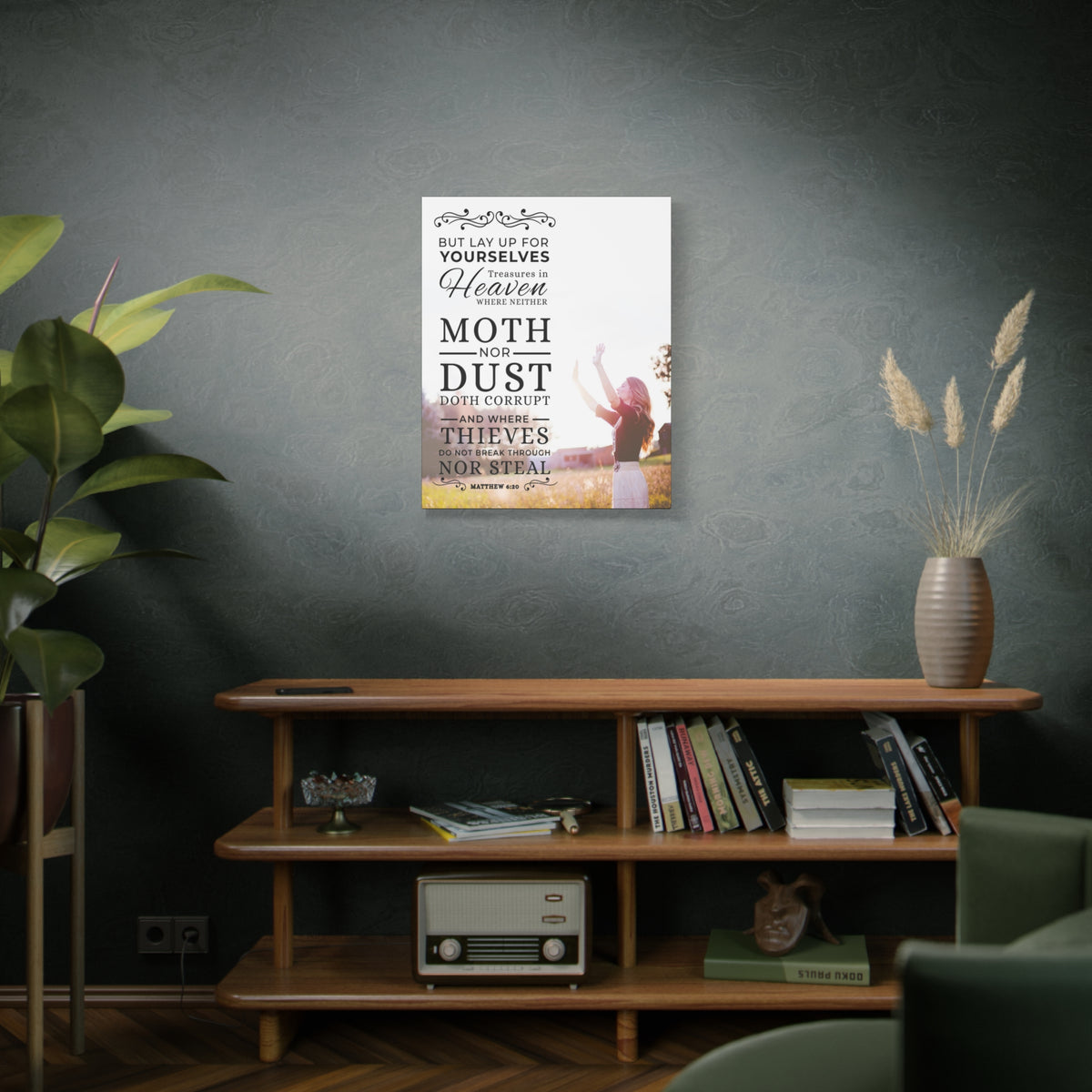 Scripture CanvasMoth Nor Dust Matthew 6:26 Christian Wall Art Bible Verse Print Ready to Hang