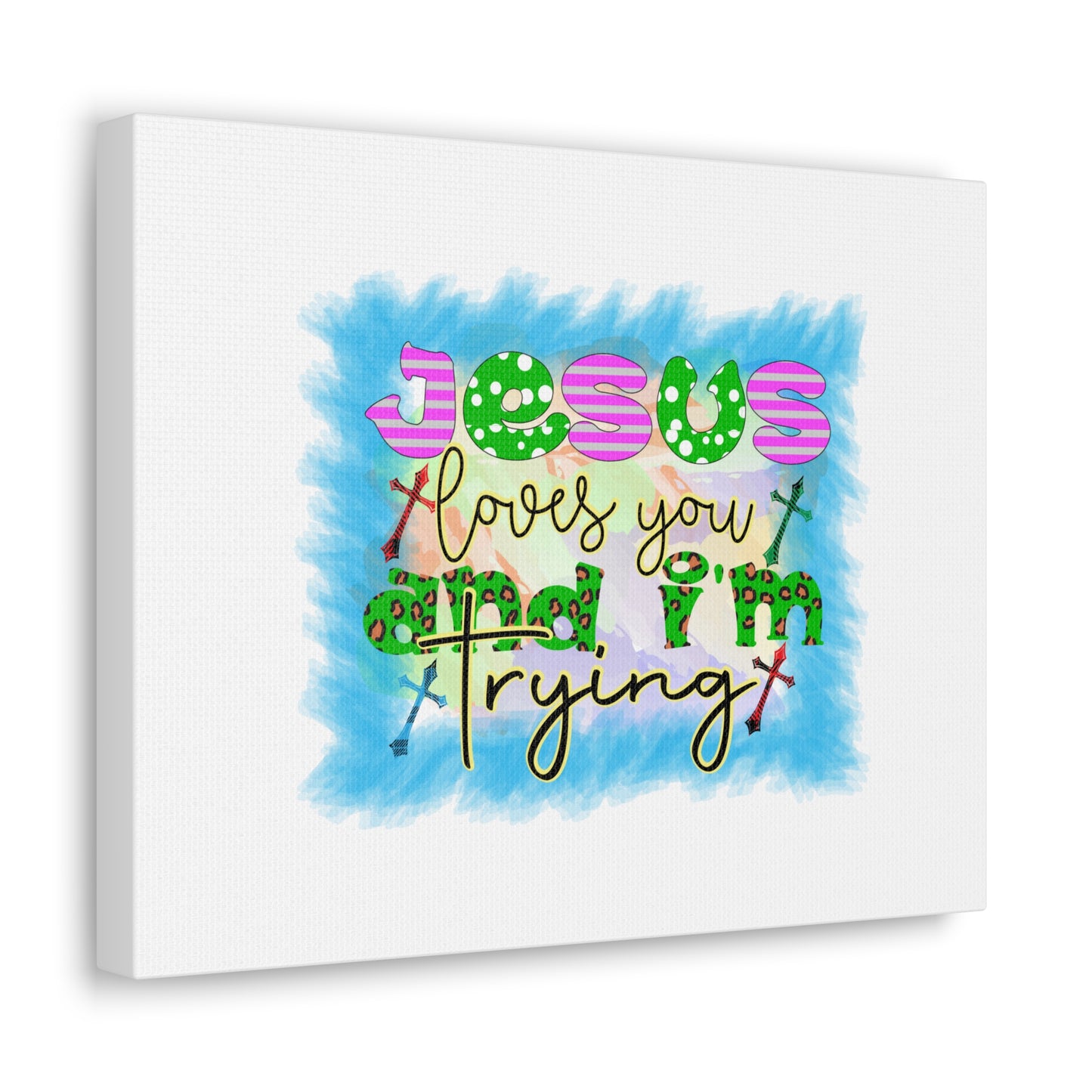 Jesus Loves You John 15:12 Blue Square Christian Wall Art Bible Verse Print Ready to Hang