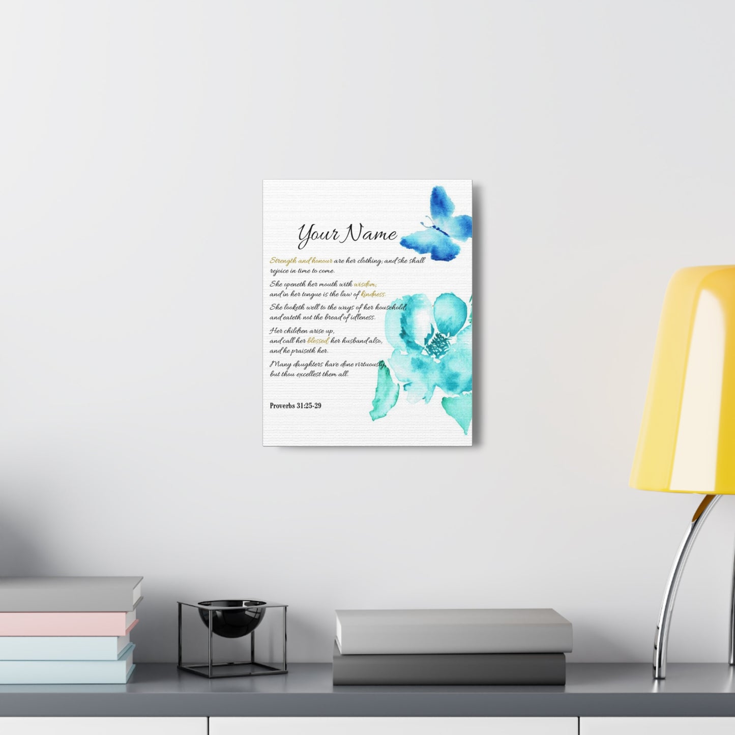 Personalized She is Strong Proverbs 31:25-29 Bible Chapter Canvas Christian Wall Art Ready to Hang