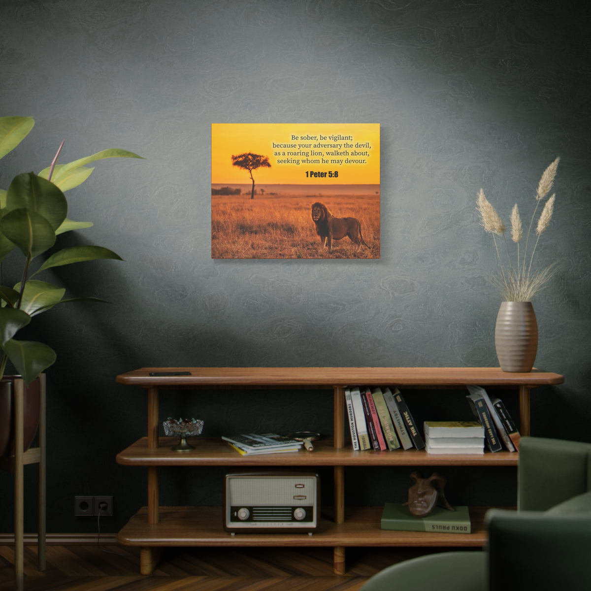 Scripture Canvas Roaring Lion 1 Peter 5:8 Christian Wall Art Bible Verse Print Ready to Hang