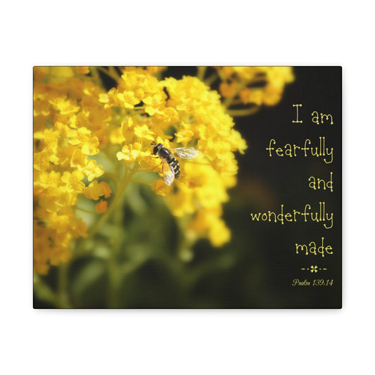 Wonderfully Made Psalm 139:14 Bee Bible Verse Canvas Christian Wall Art Ready to Hang