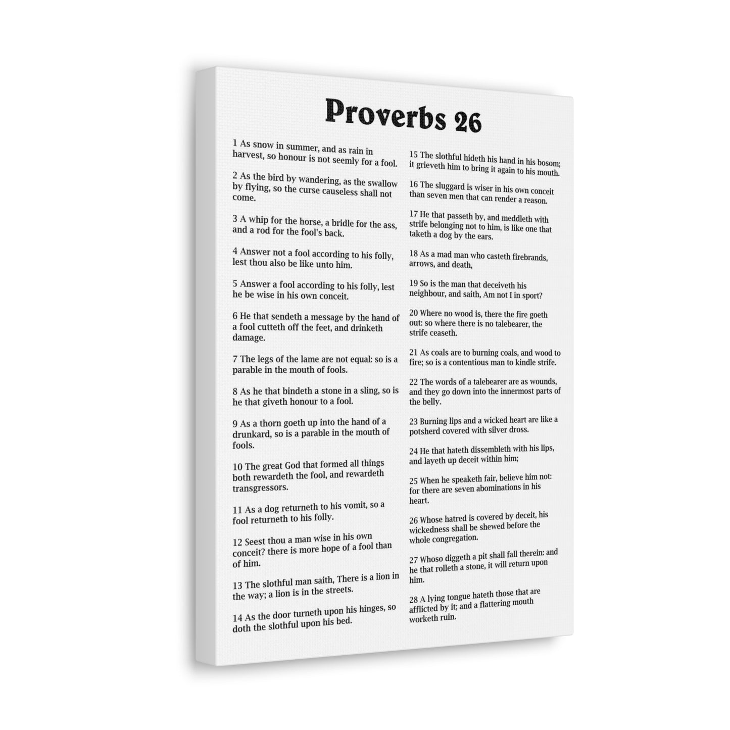 Proverbs Chapter 26 White Bible Canvas Christian Wall Art Ready to Hang Unframed