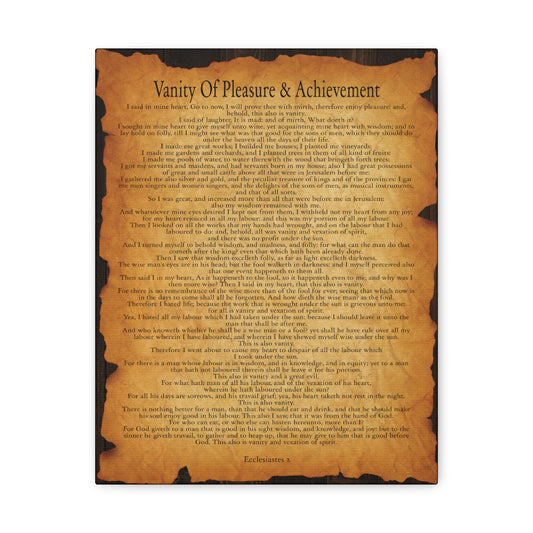 Vanity Of Pleasure & Achievement Ecclesiastes 2 Gold Brown Bible Verse Canvas Christian Wall Art Ready to Hang