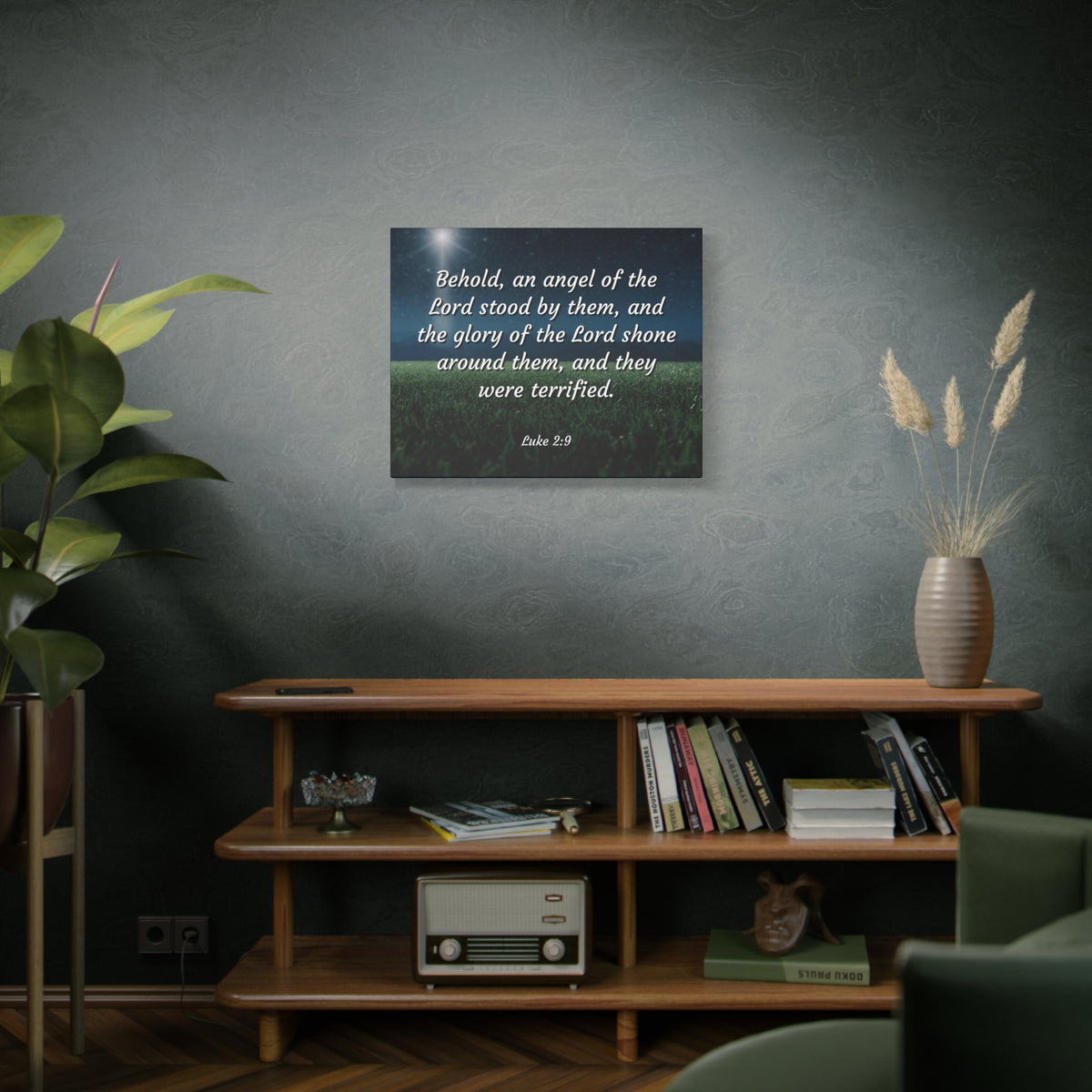 Scripture Canvas The Angel Luke 2:9 Christian Wall Art Bible Verse Print Ready to Hang